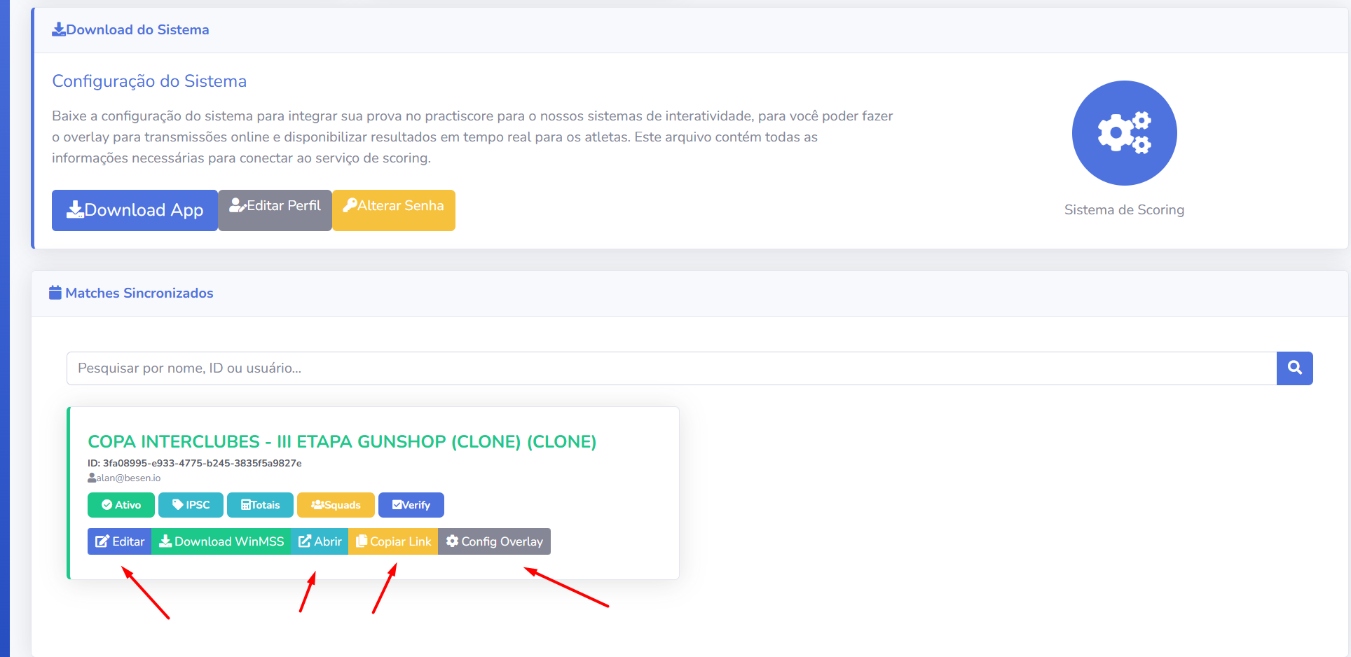 Match visible on login.scoring.services panel after ~60 seconds