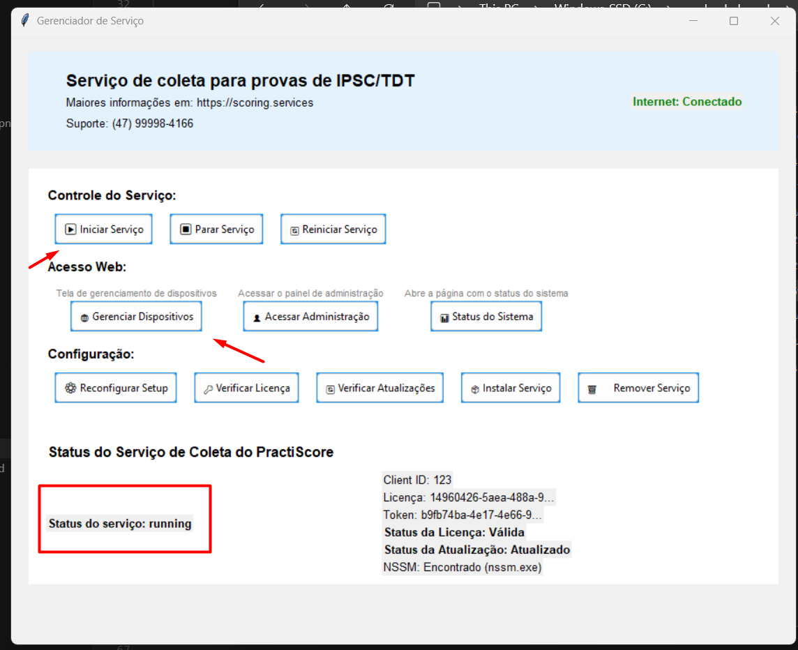 Service running — active indicator after Start Service