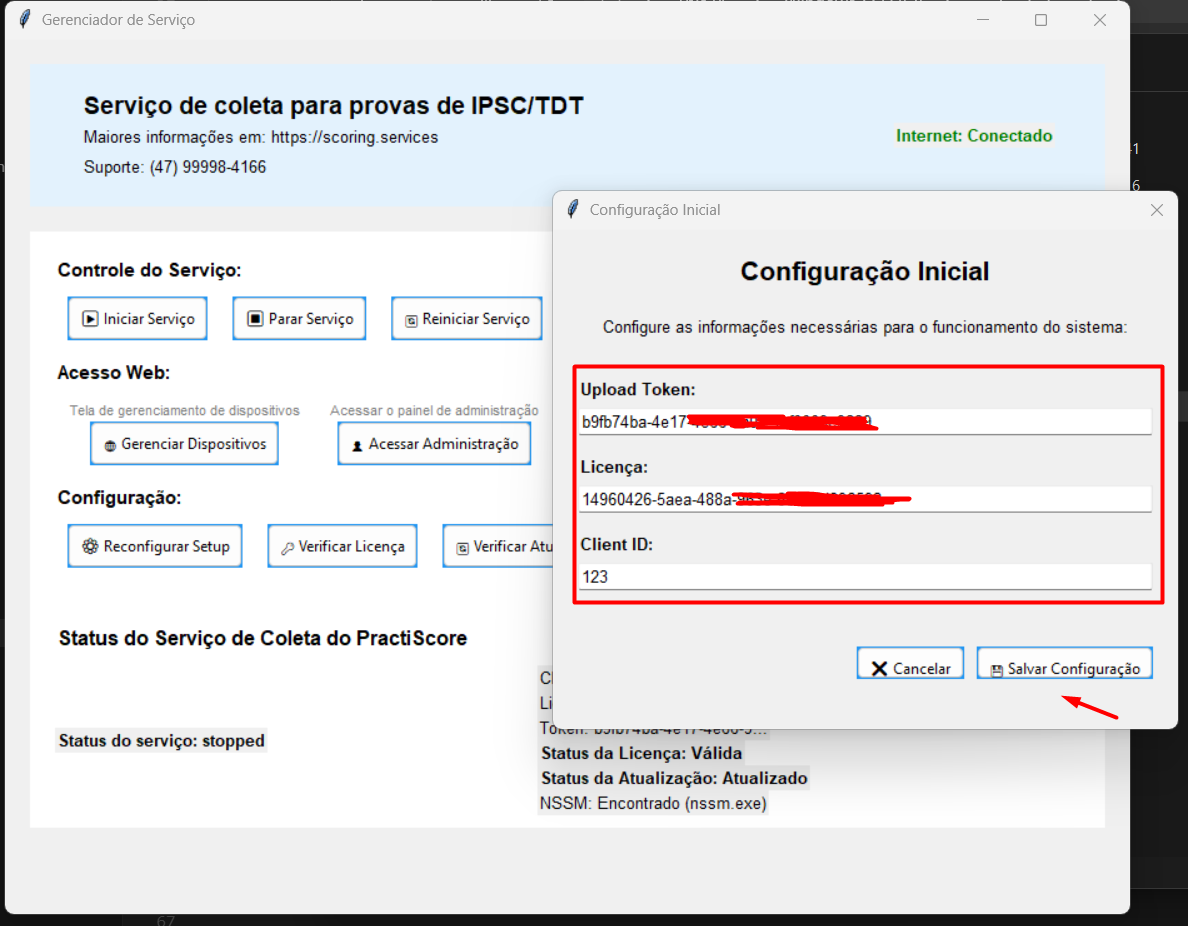License configuration screen in the software