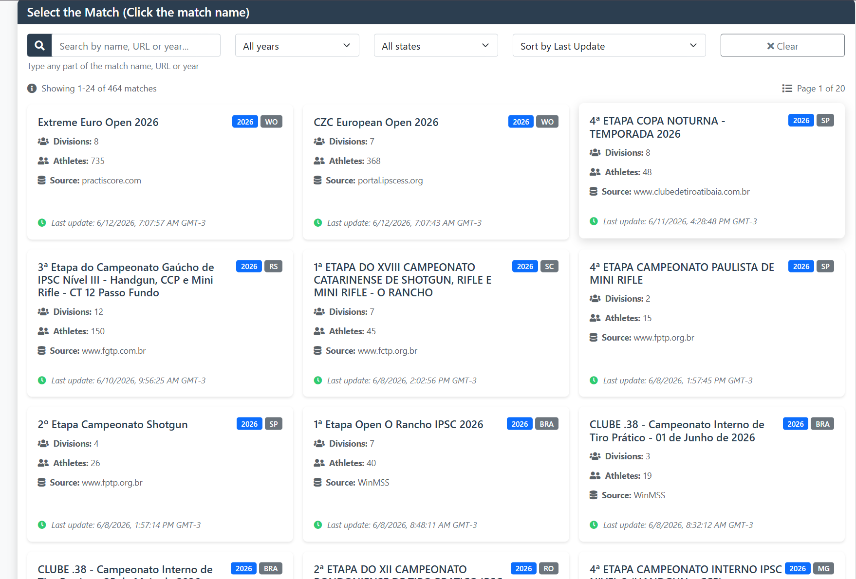 Lista de provas IPSC agregadas
