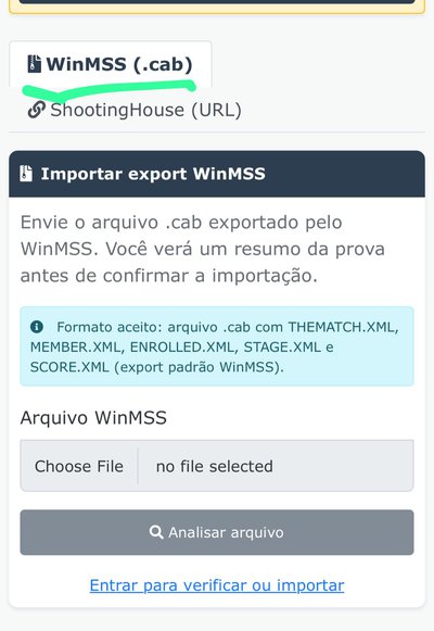 Página Importar Prova com aba WinMSS e botão Analisar arquivo